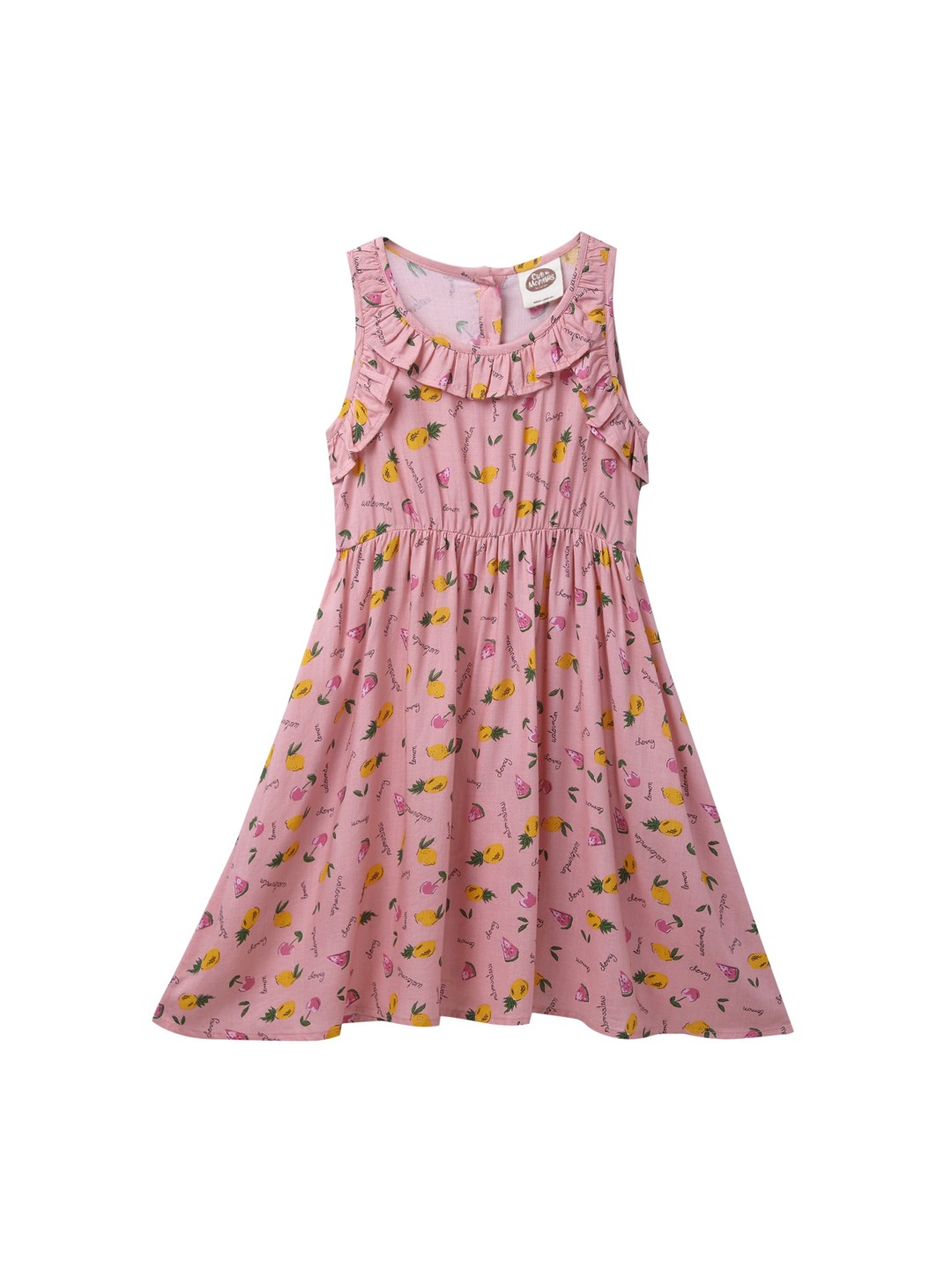 

Cub McPaws Girls Pink & Yellow Conversational Printed Gathers & Pleats A-Line Dress