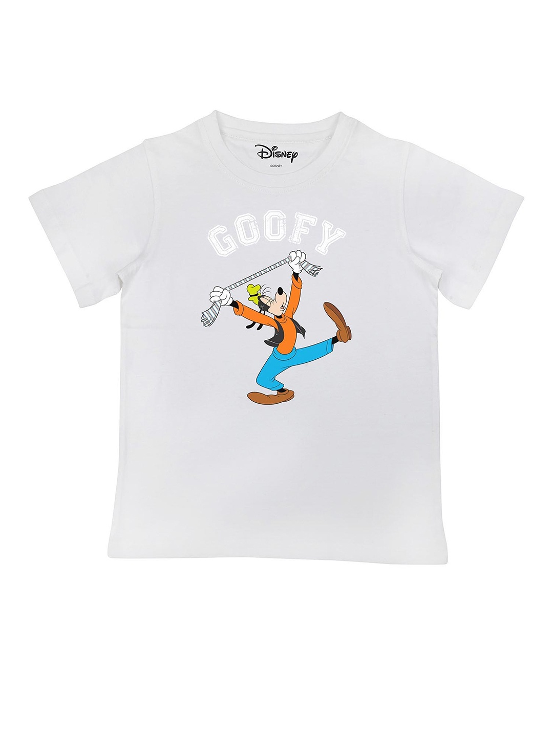 Disney by Wear Your Mind Boys White Goofy Printed Pure Cotton T-shirt