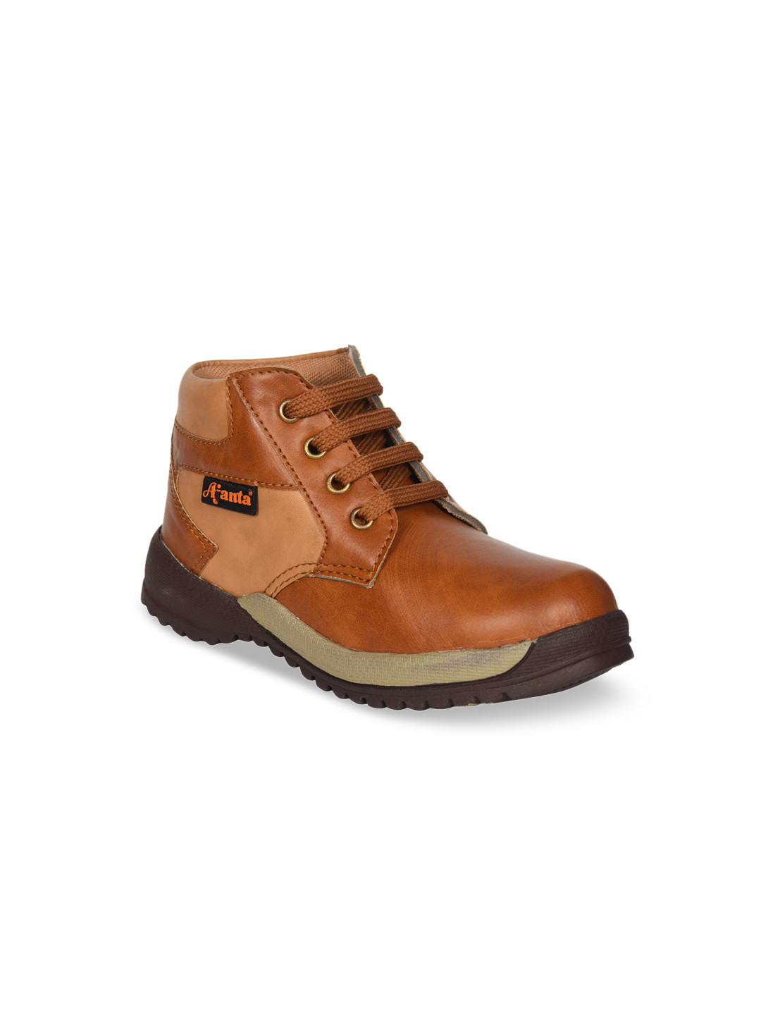 

Ajanta Boys Brown Colourblocked Mid-Top Flat Boots