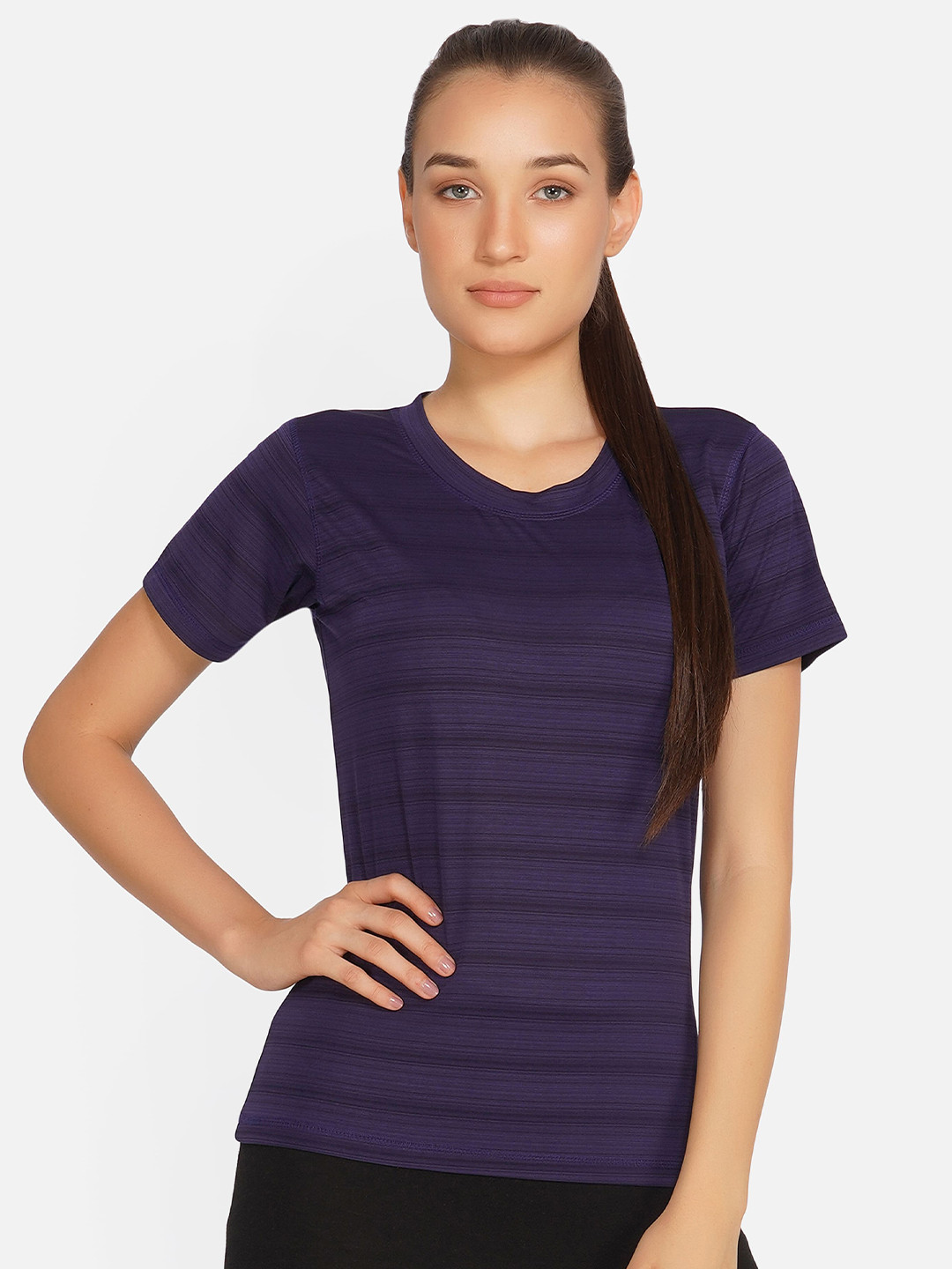 

NEU LOOK FASHION Women Navy Blue & Purple Striped Sports T-shirt