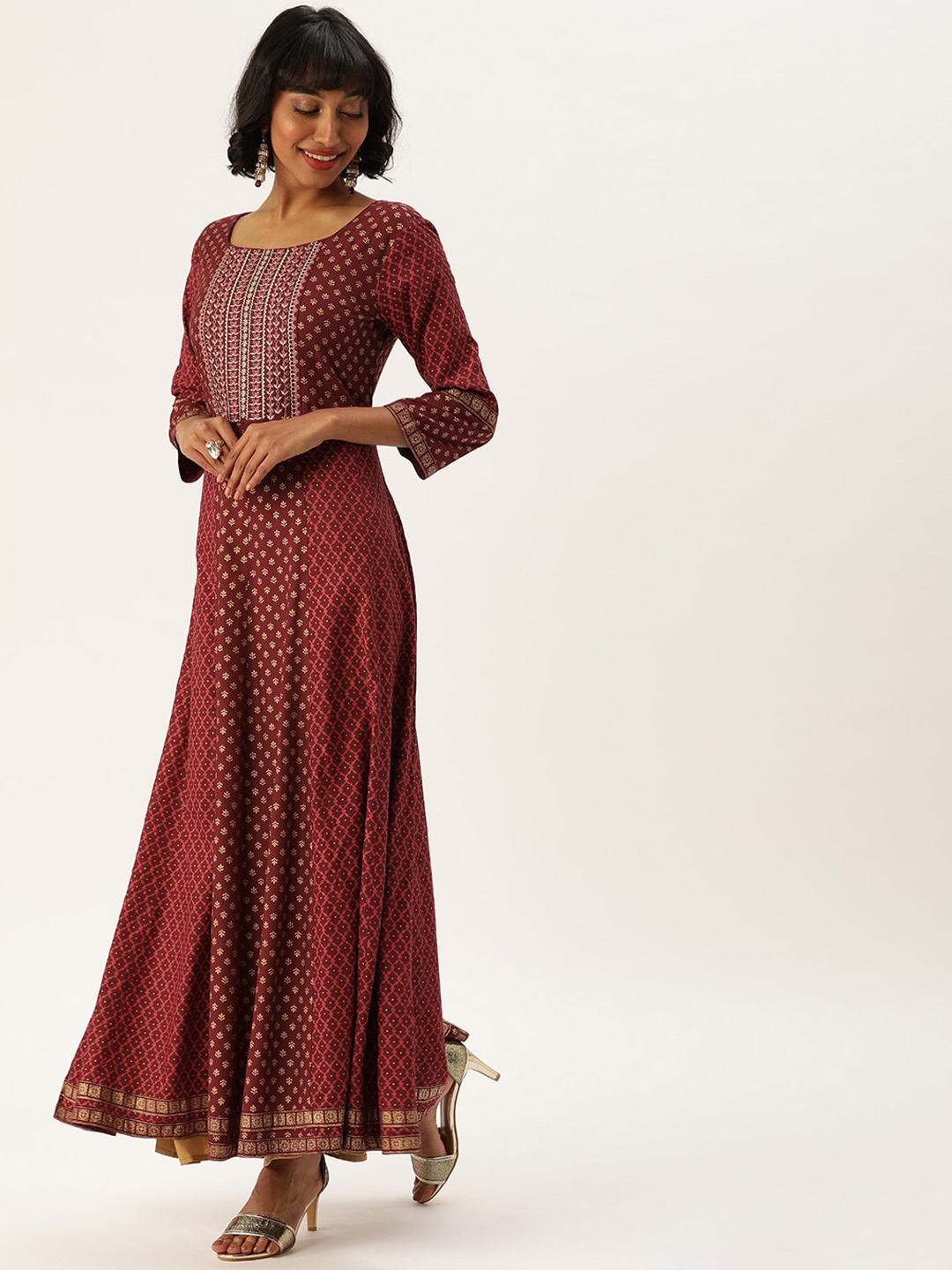 Varanga Women Maroon Embroidered Thread Work Anarkali Kurta