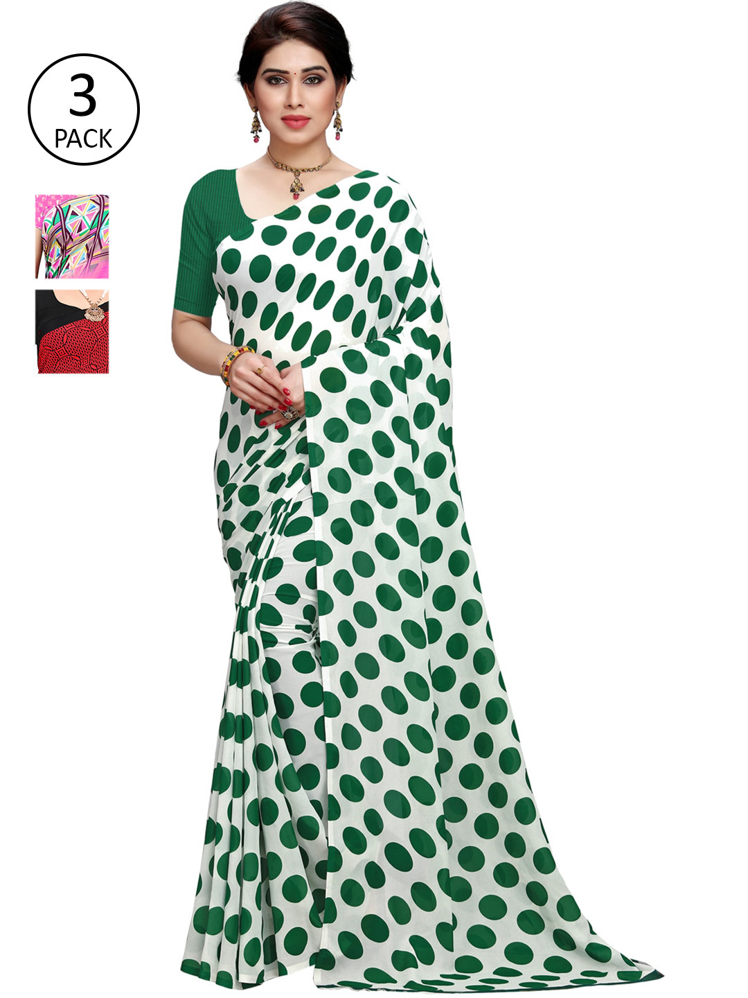 

KALINI Pack of 3 Poly Georgette Saree, Pink