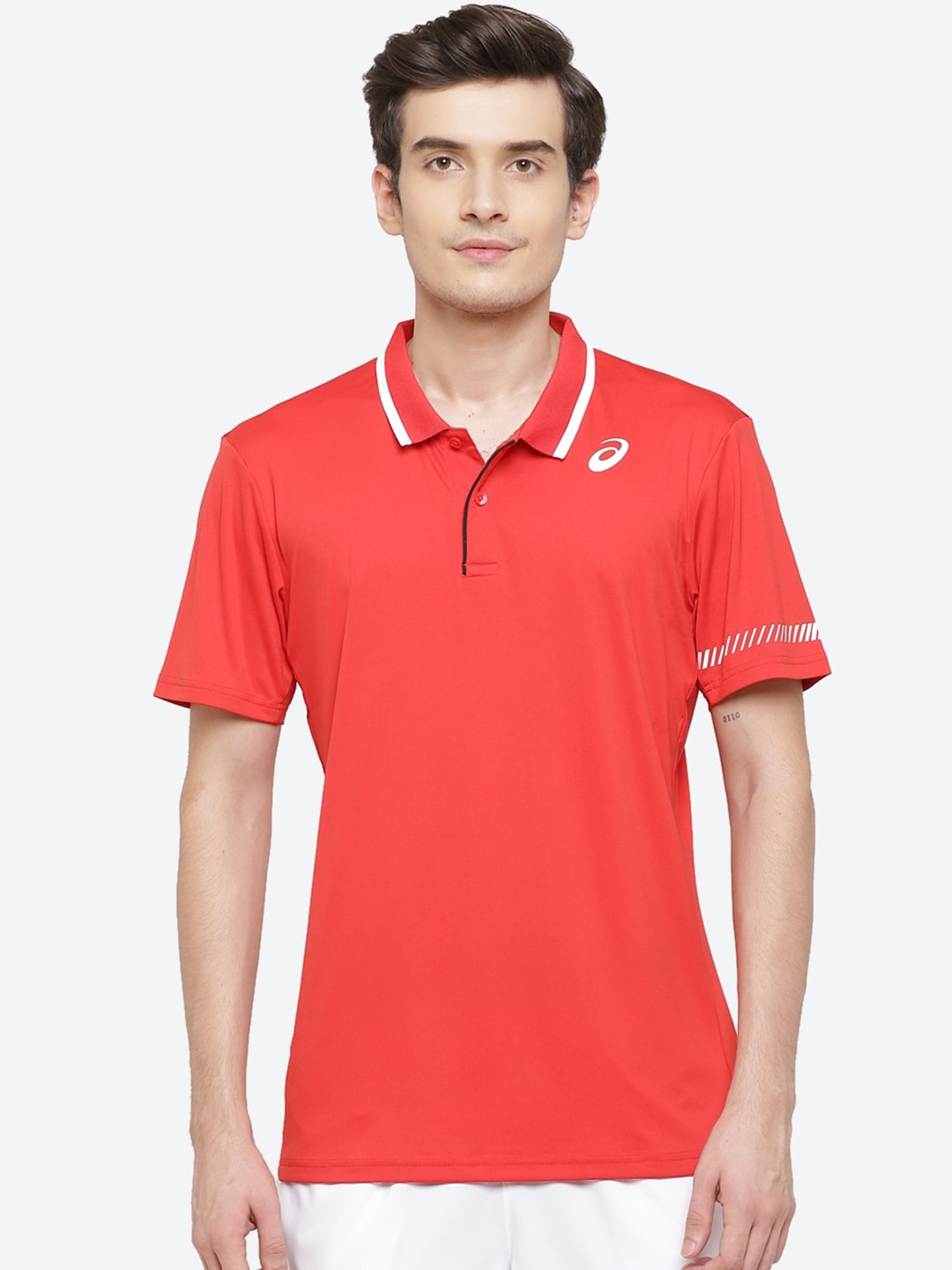 ASICS Court M Polo Men Red Solid Collar Sport Tennis T-shirt