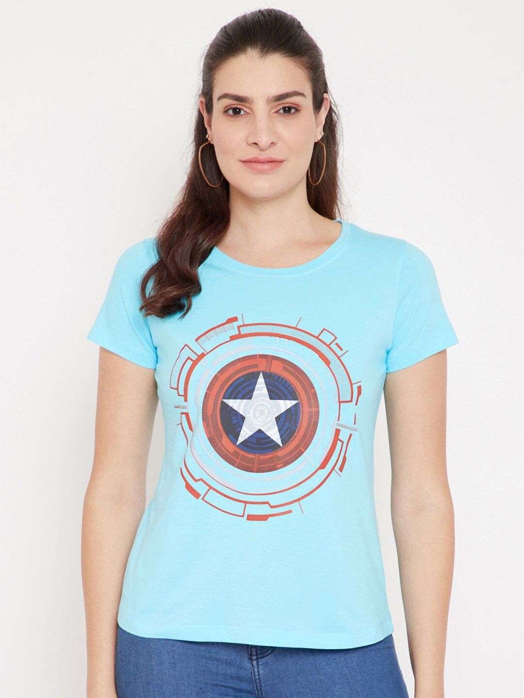 

Marvel by Wear Your Mind Women Blue Graphic Printed casual T-shirt