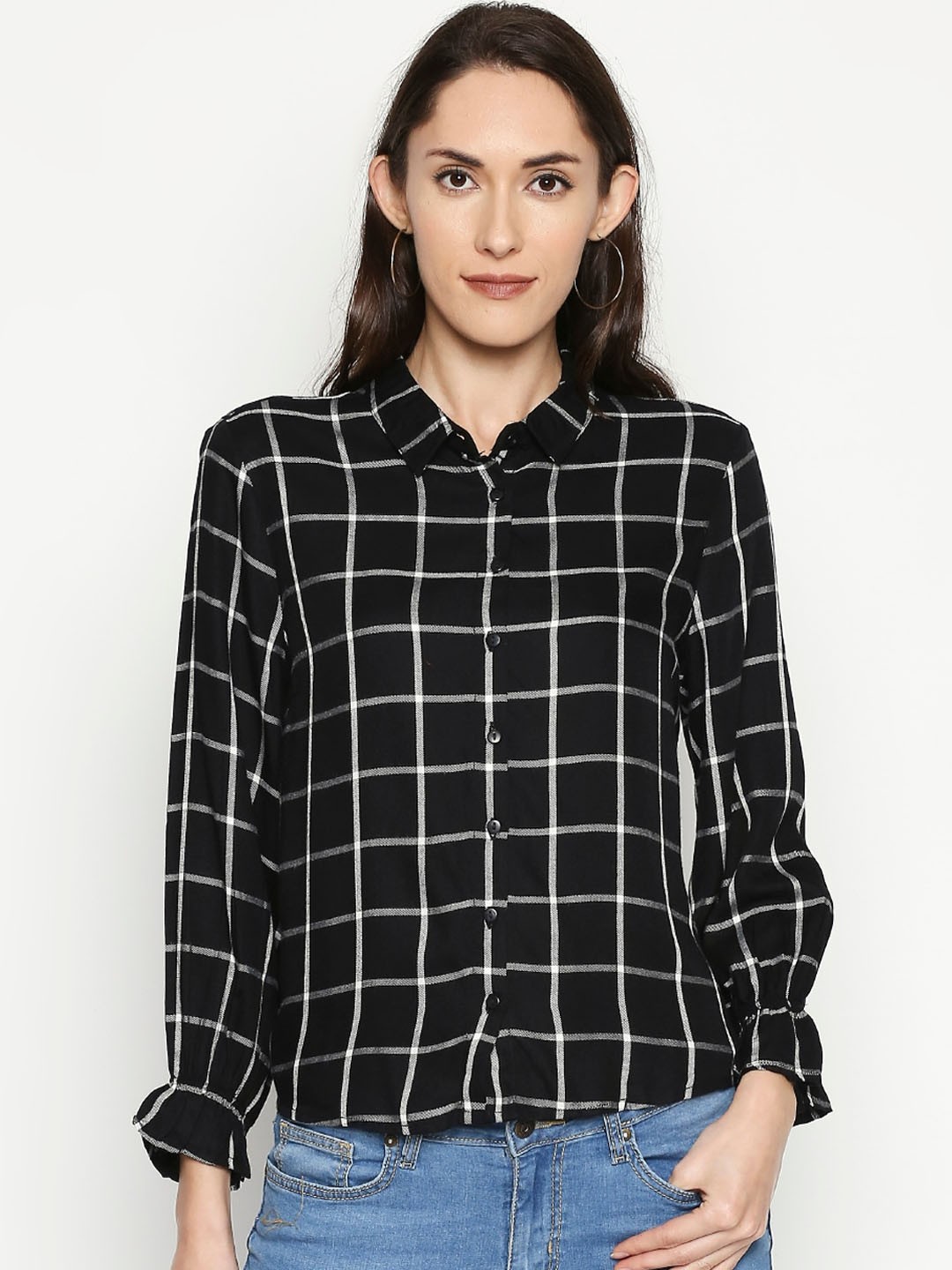 

People Women Black Checked Casual Shirt