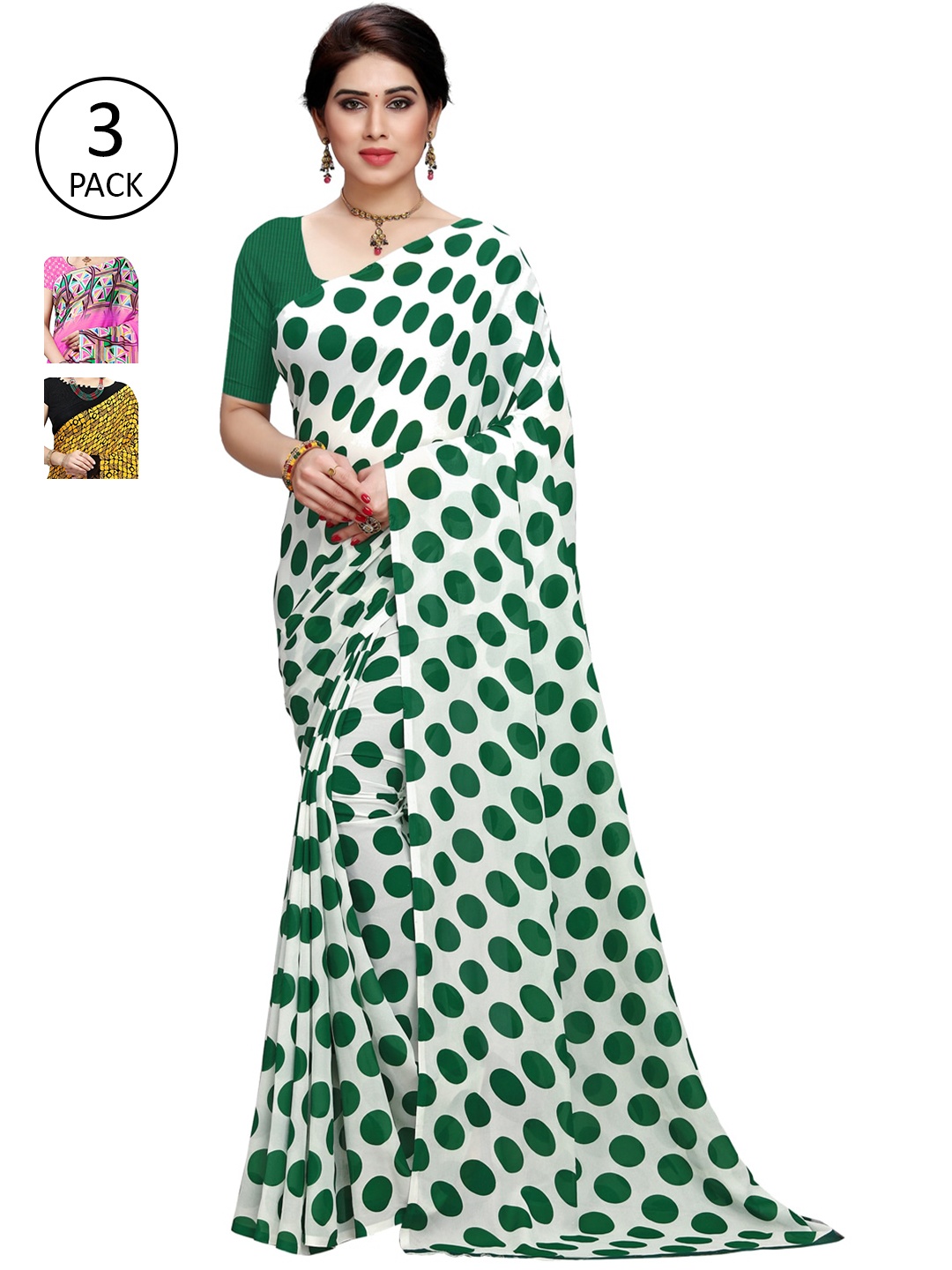 

KALINI Pink & Green Pack of 3 Saree