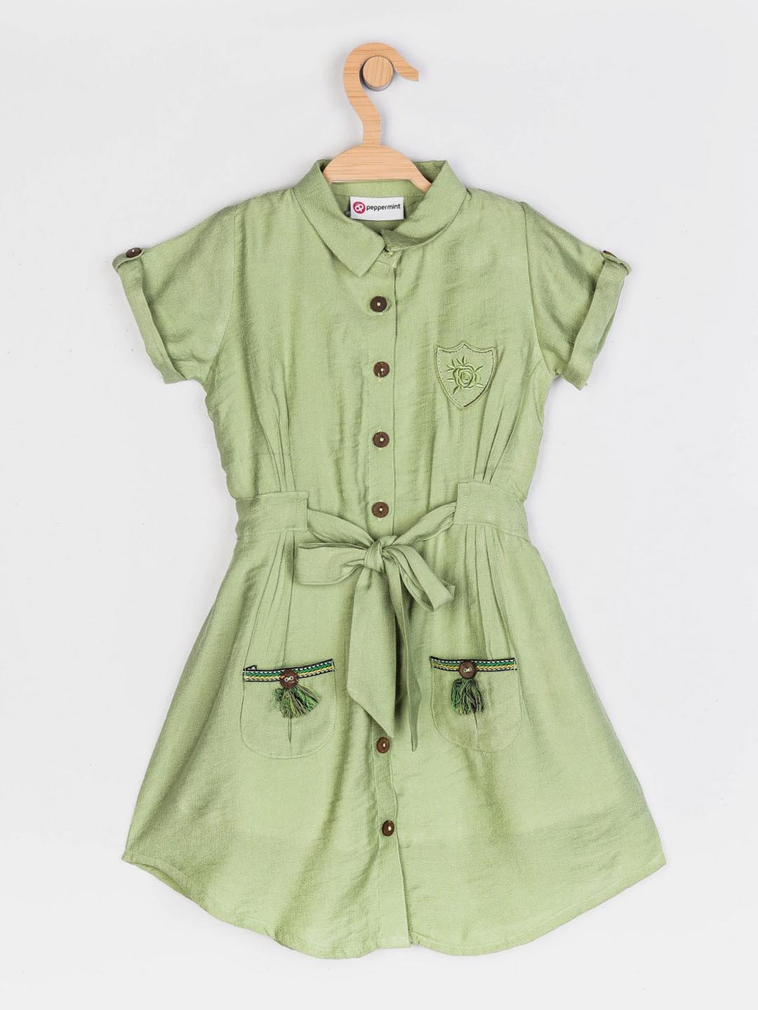 

Peppermint Girls Green Solid Casual Shirt Dress