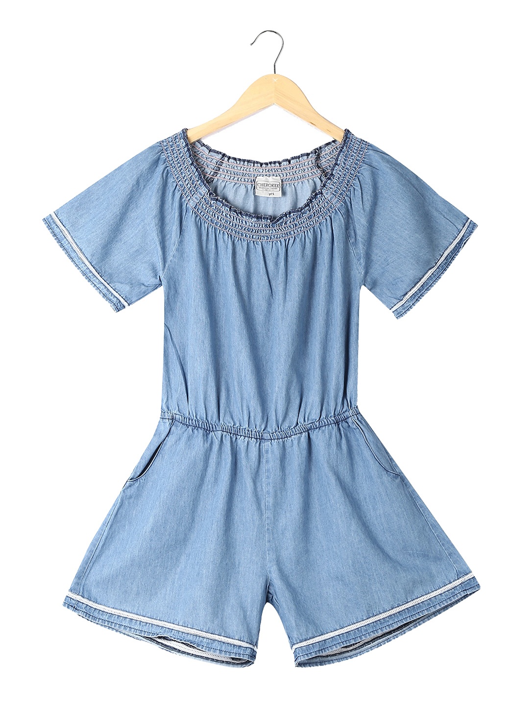 

Cherokee Girls Blue Solid Denim Romper