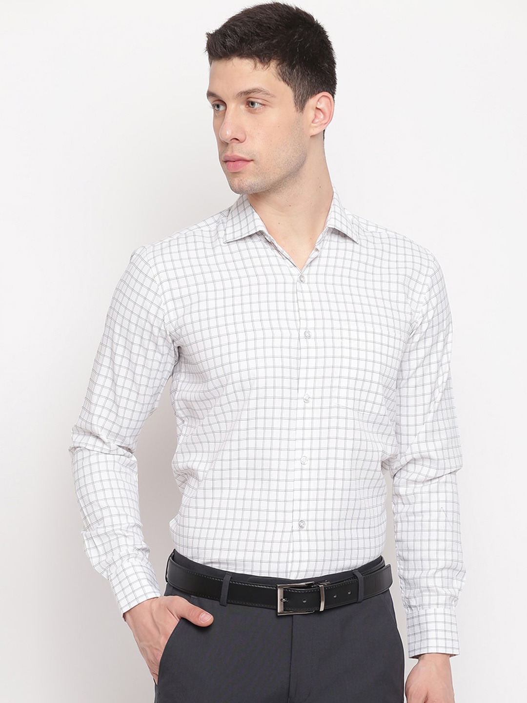 

Richlook Men White Grid Tattersall Checked Formal Shirt