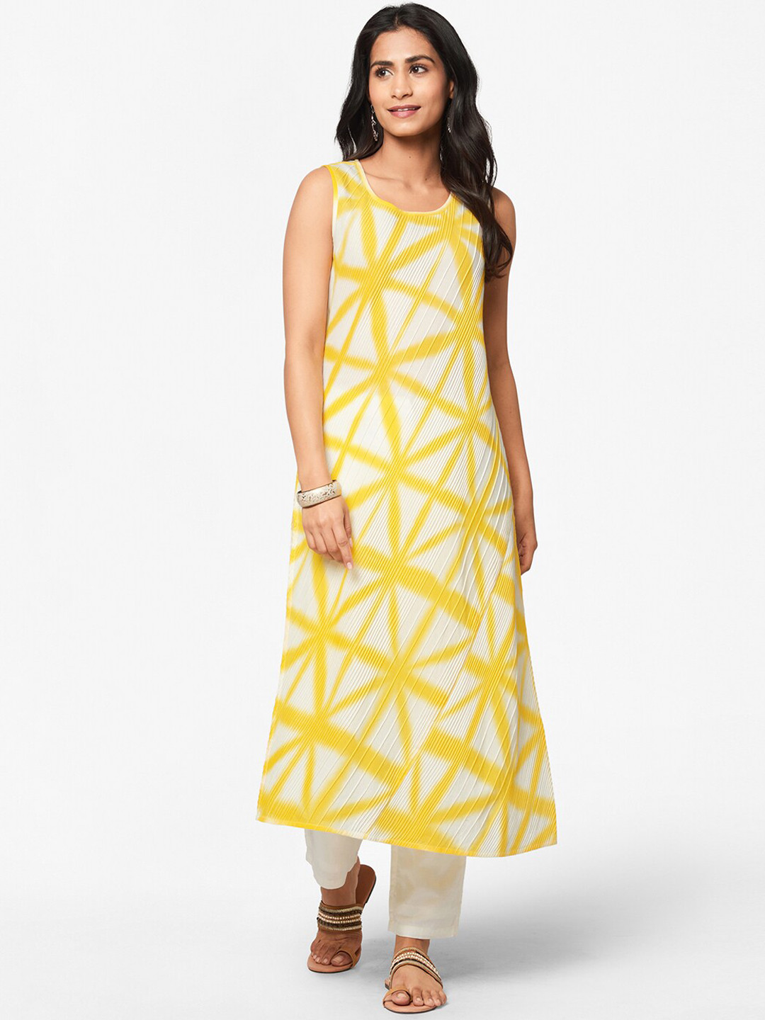 

Fabindia Women Yellow Geometric Printed Kurta