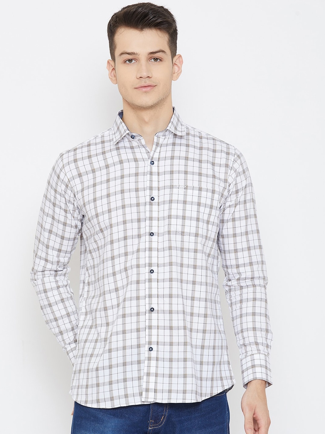 

Duke Men White Slim Fit Checked Casual Shirt