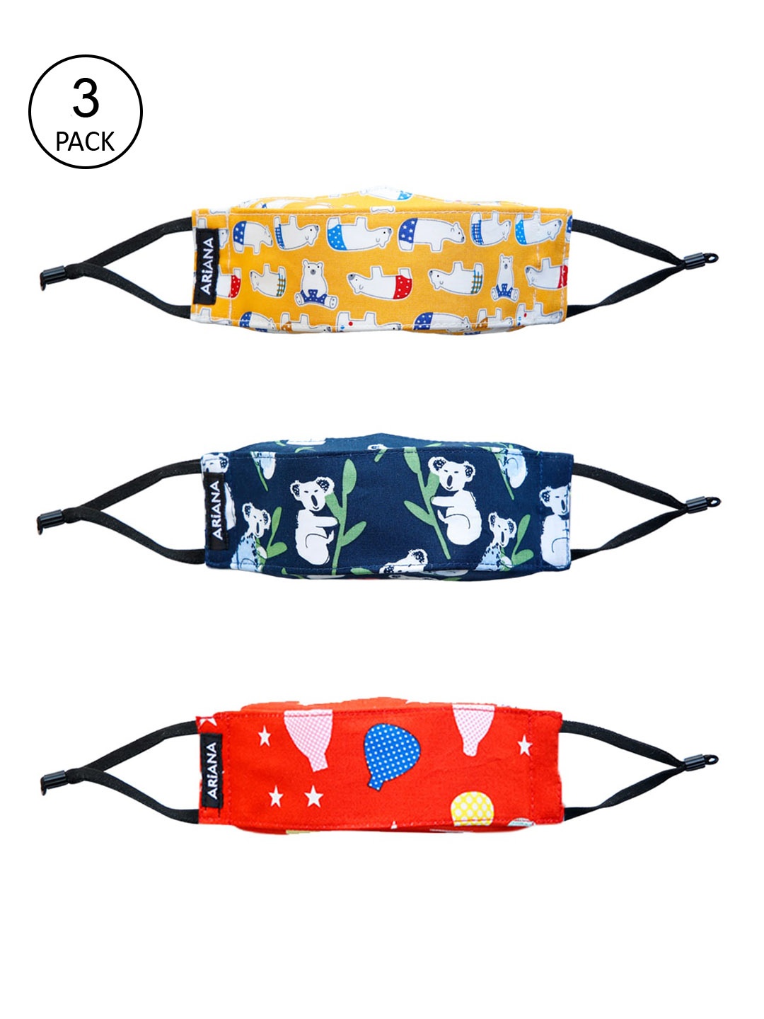 

Ariana Kids Pack Of 3 Printed 7-Ply Pure Cotton Cloth Masks, Red