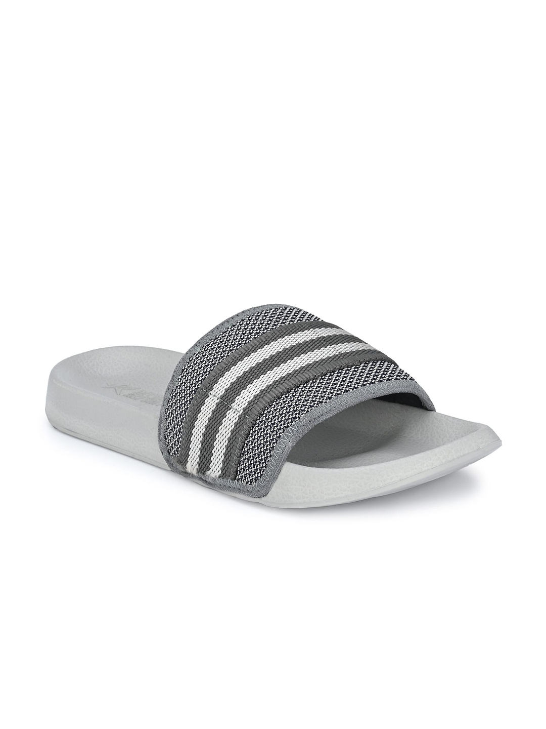 

REFOAM Men Grey & White Striped Rubber Sliders