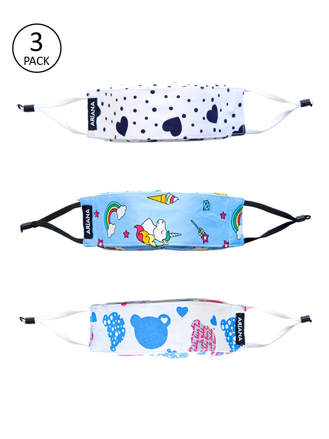 

Ariana Unisex Pack Of 3 Printed 7-Ply 5 Layer SSMMS Filter Reusable Pure Cotton Cloth Masks, White