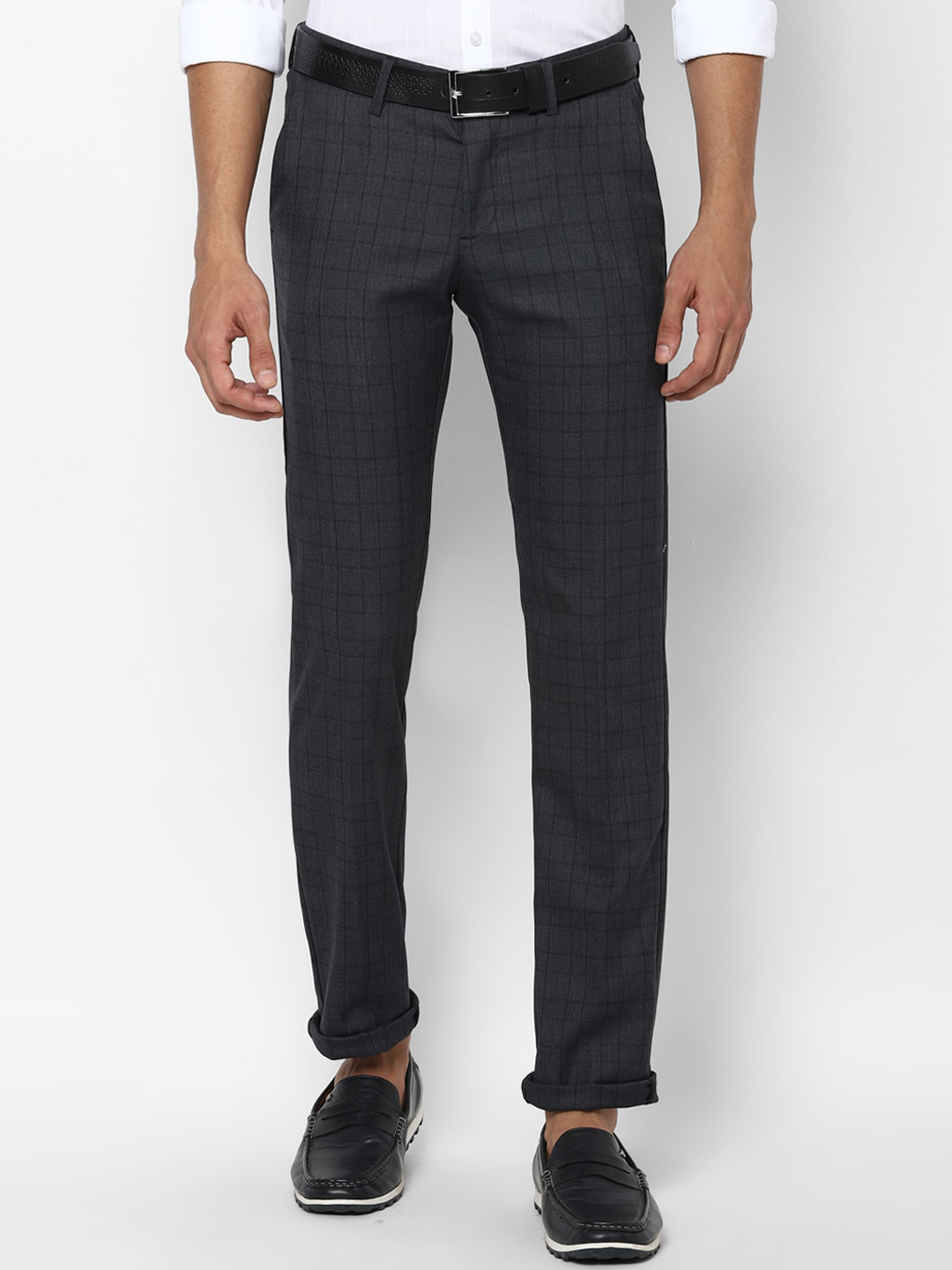 

Allen Solly Men Grey Checked Slim Fit Regular Trousers