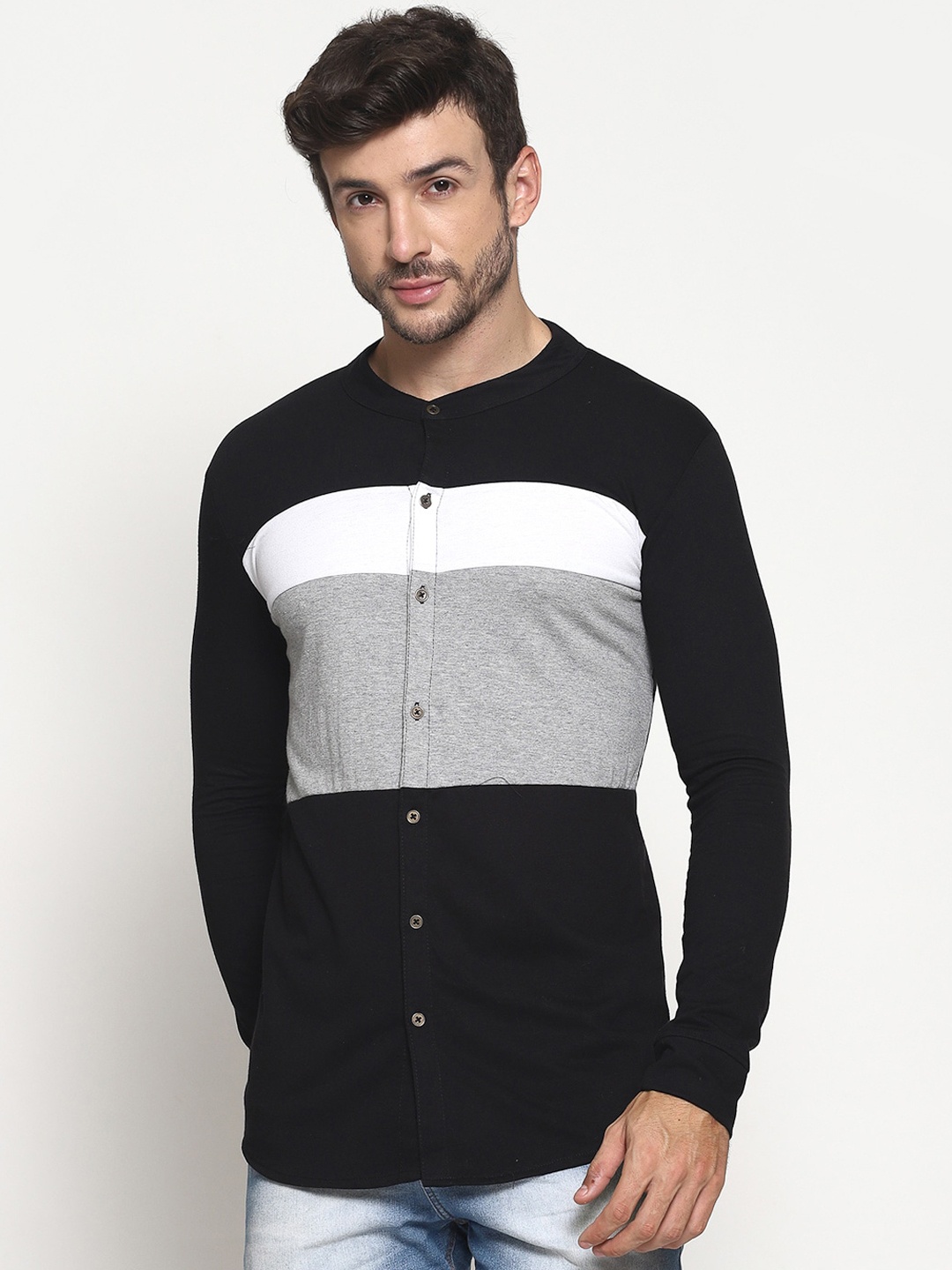 PAUSE SPORT Men Black & Grey Colourblocked Casual Shirt