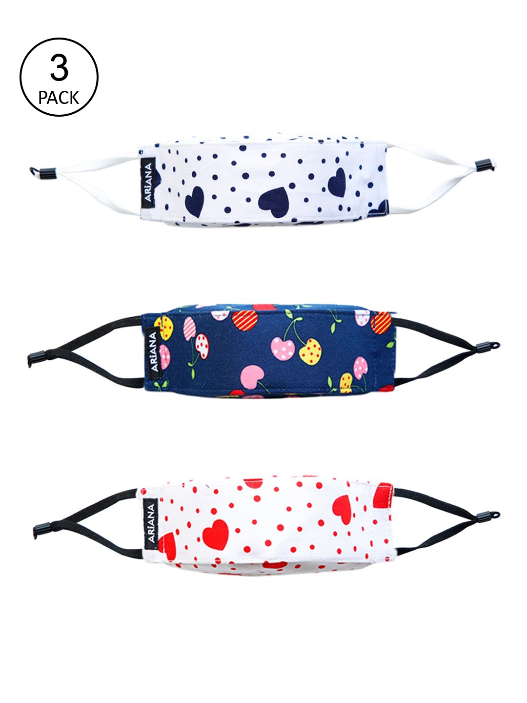 

Ariana Unisex Kids Pack Of 3 Printed 7-Ply Pure Cotton Cloth Masks, White