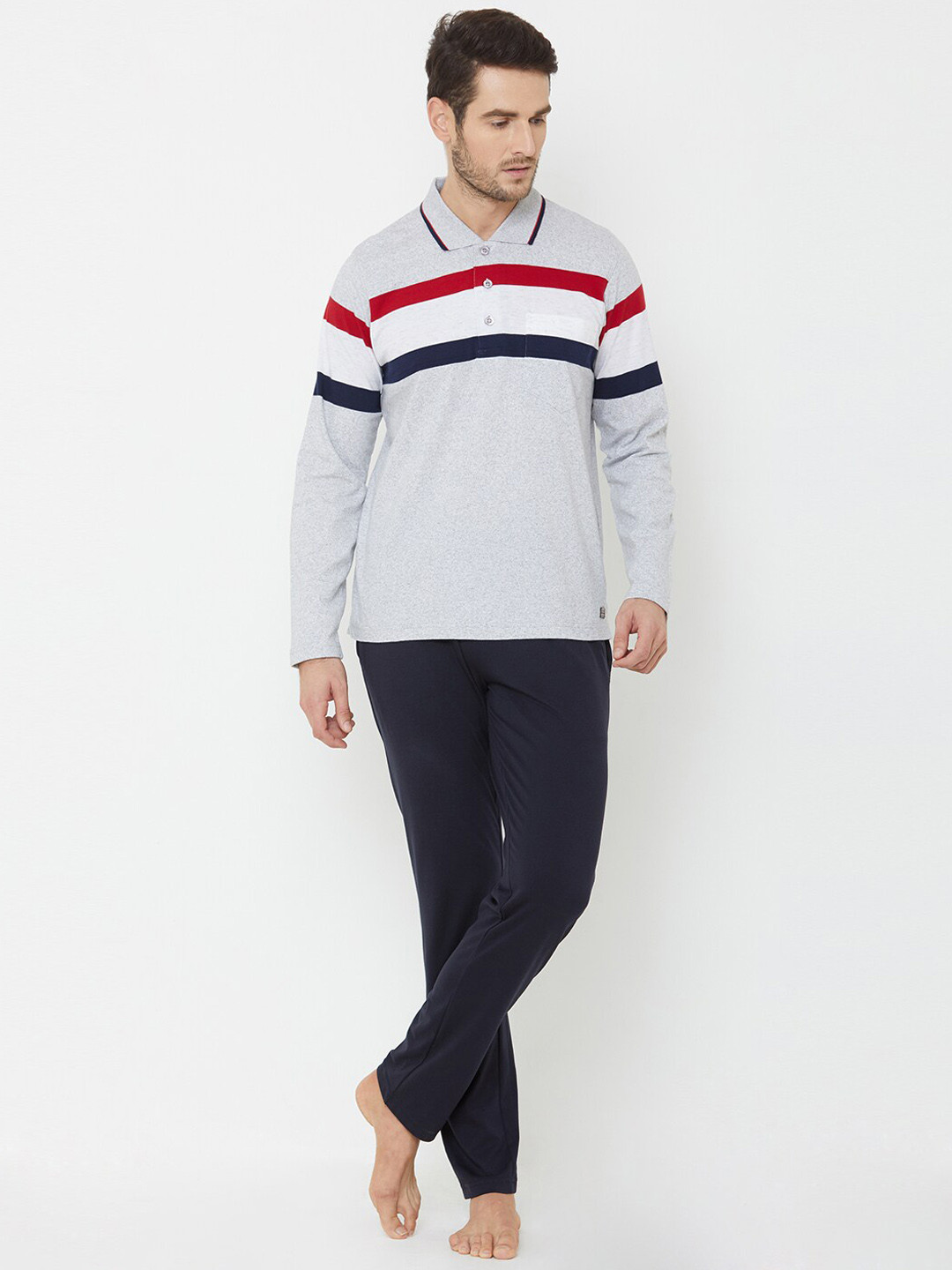 

Sweet Dreams Men Grey Melange & Navy Blue Night suit