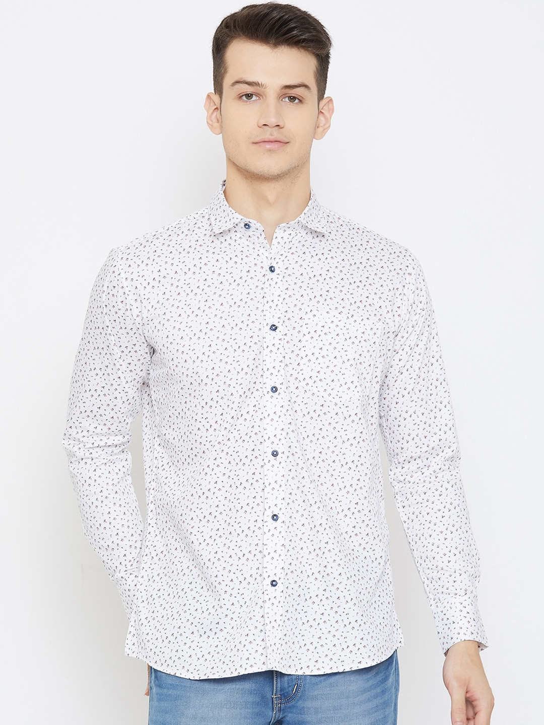 

Duke Men White Slim Fit Printed Casual Shirt