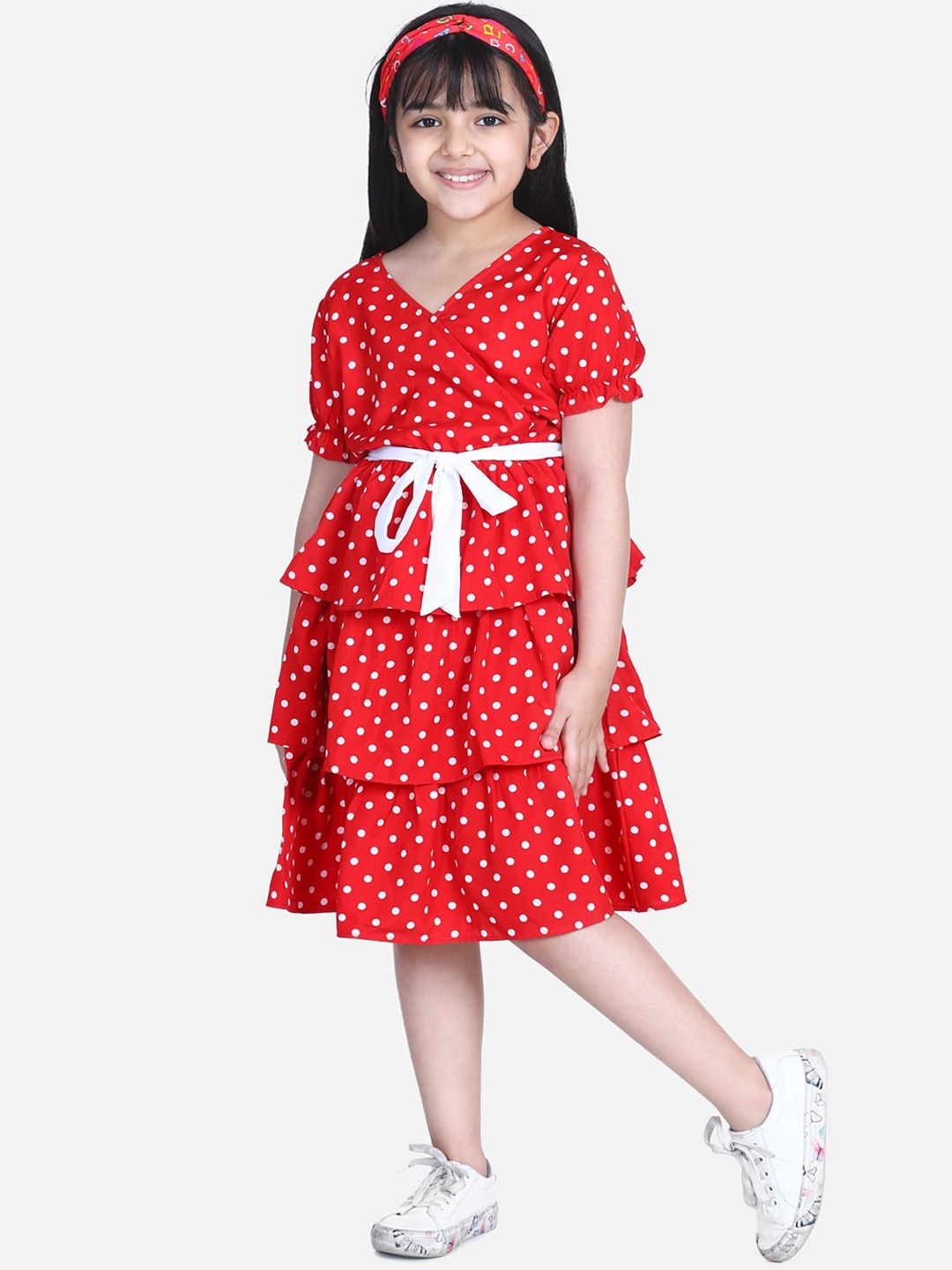 

StyleStone Girls Red Polka Multi Tier Dress with belt