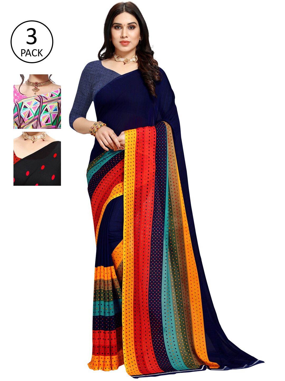 

KALINI Red & Black Pack of 3 Printed Sarees