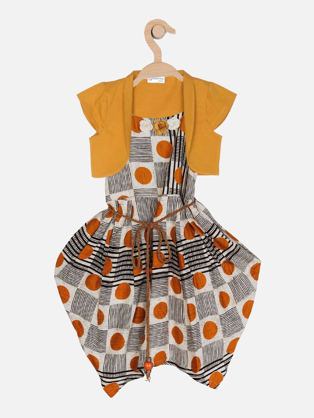 

Peppermint Girls Mustard Yellow & Black Geometric Printed Dress