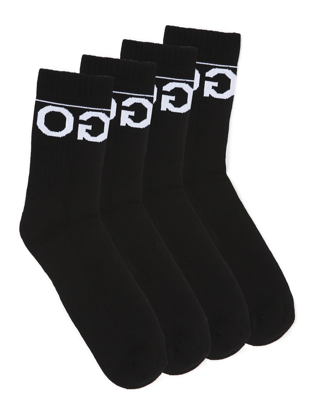 

HUGO Men Pack Of 4 Black Solid Cotton Calf-Length Socks