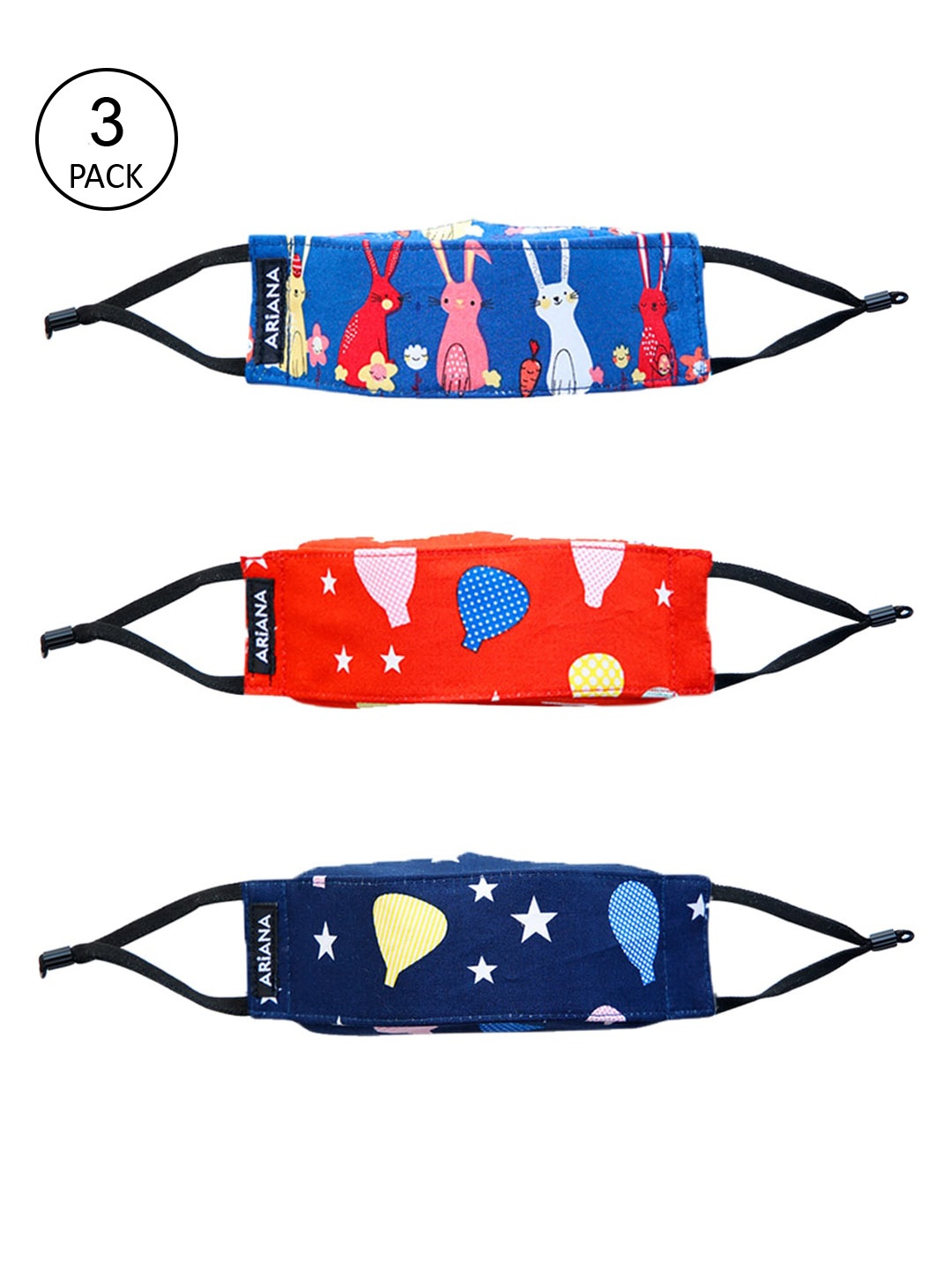 

Ariana Kids Pack Of 3 Printed 7-Ply 5 Layer SSMMS Filter Reusable Pure Cotton Cloth Masks, Blue