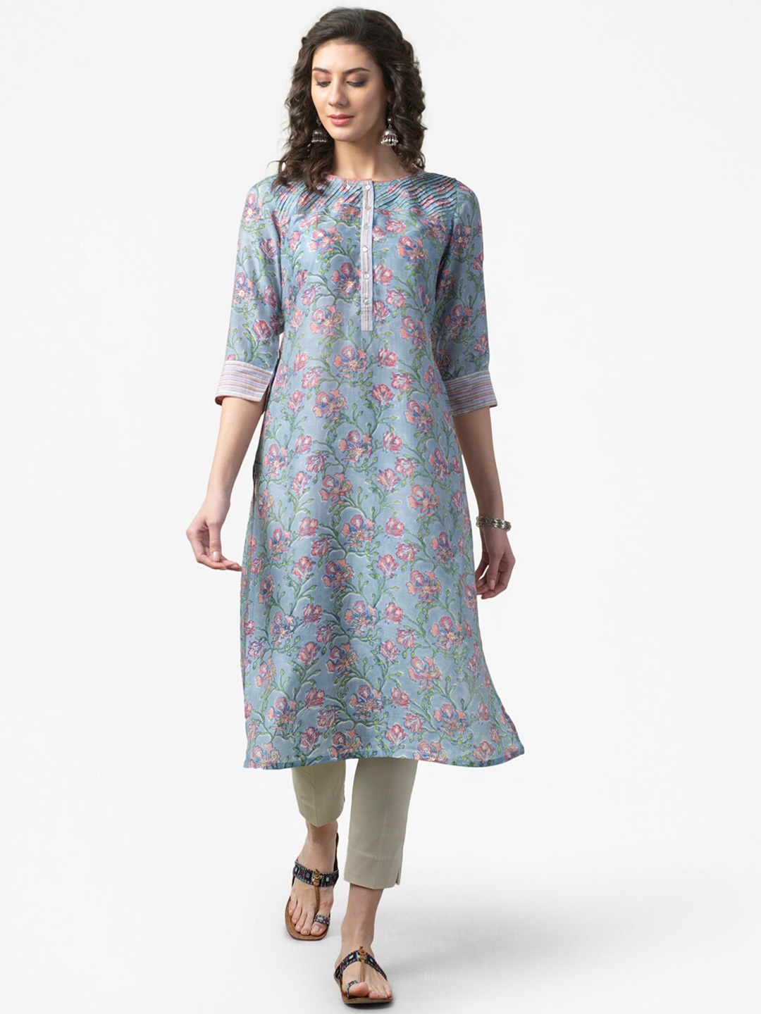 

Fabindia Women Blue Floral Printed Kurta