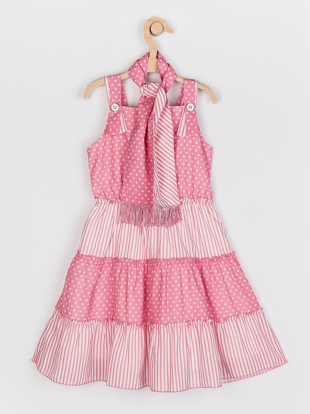 

Peppermint Girls Pink Printed Tiered Fit & Flare Dress