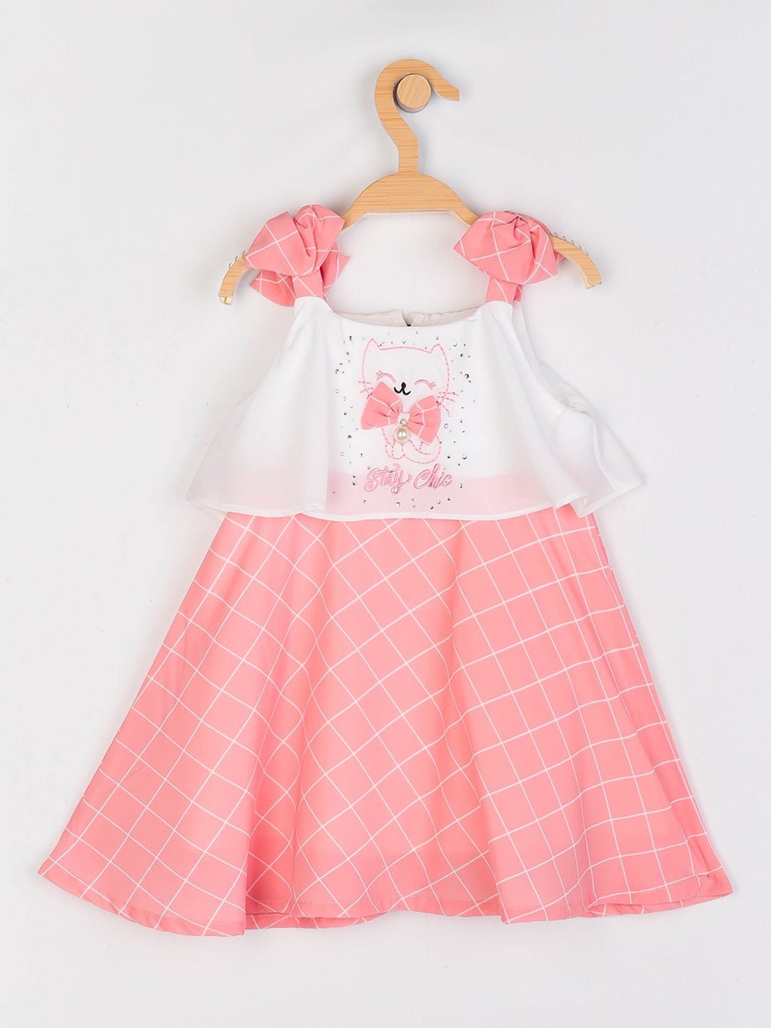 

Peppermint Girls Peach A Line Flared Bow Straps kitty Embellished Dress