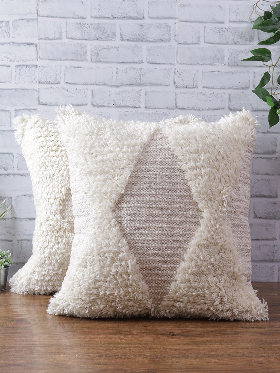 

eyda Set Of 2 Off White Square Cushion Covers