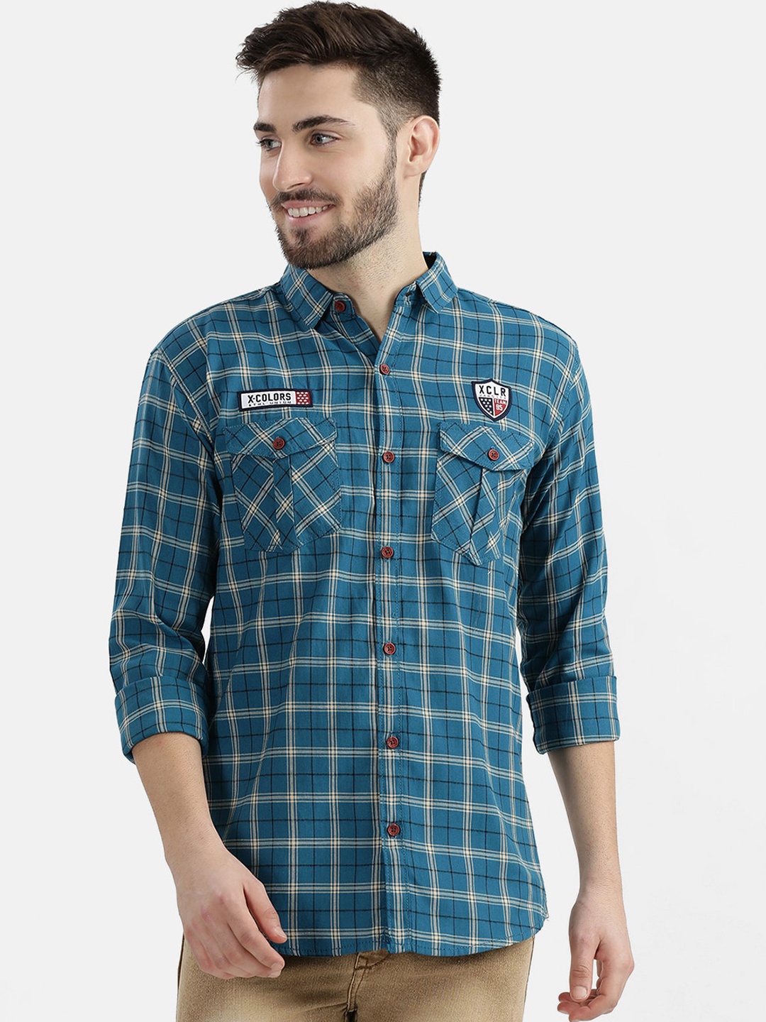 

V2 Value & Variety Men Blue Checked Casual Shirt