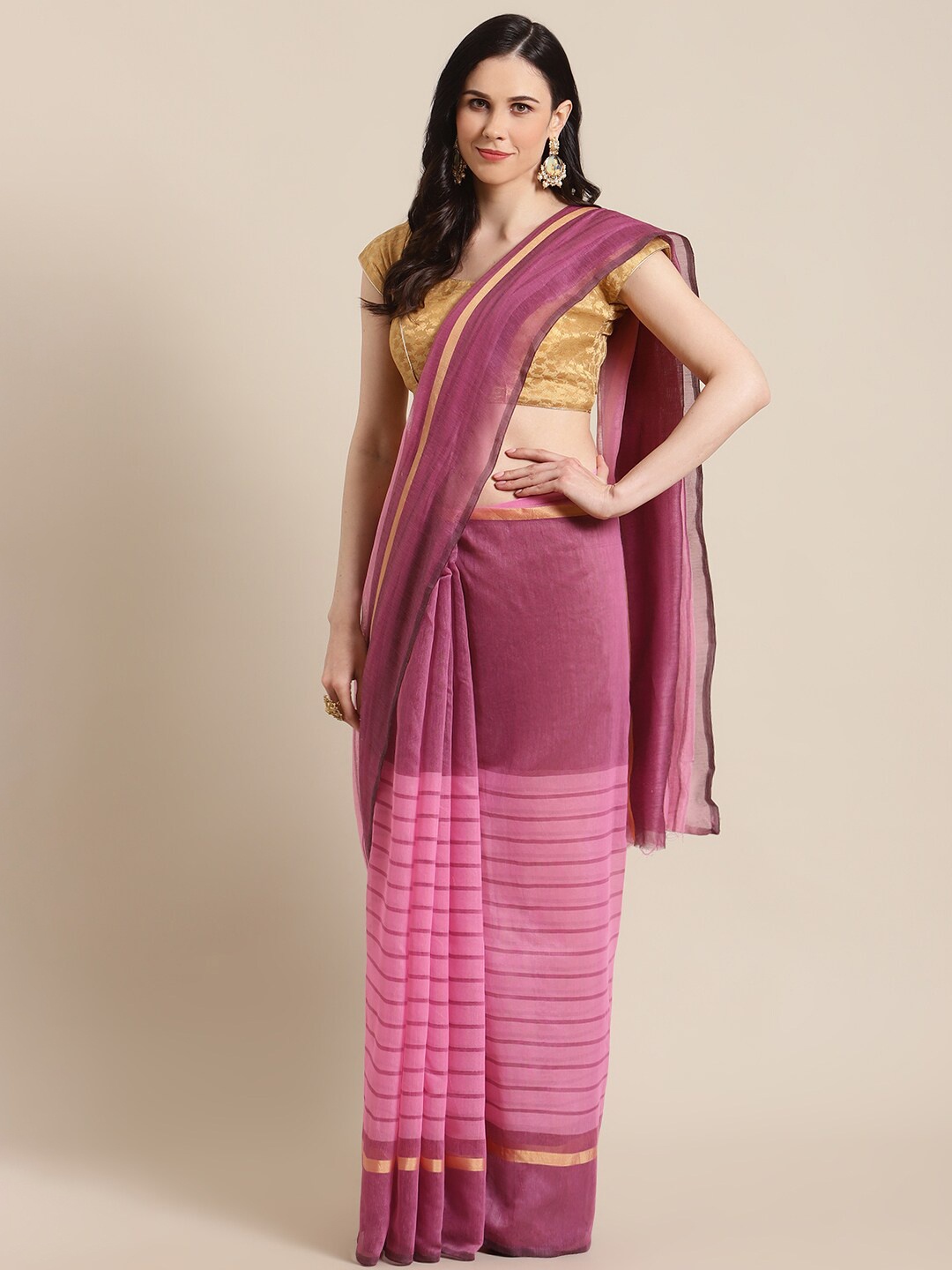 

KALINI Magenta Striped Ready to Wear Saree