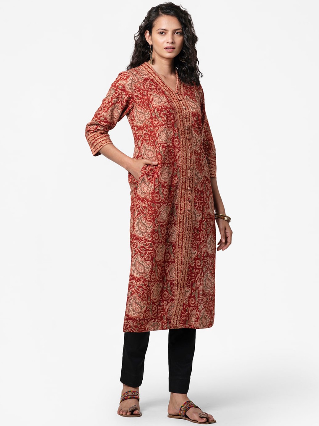 

Fabindia Women Maroon Printed Kurta