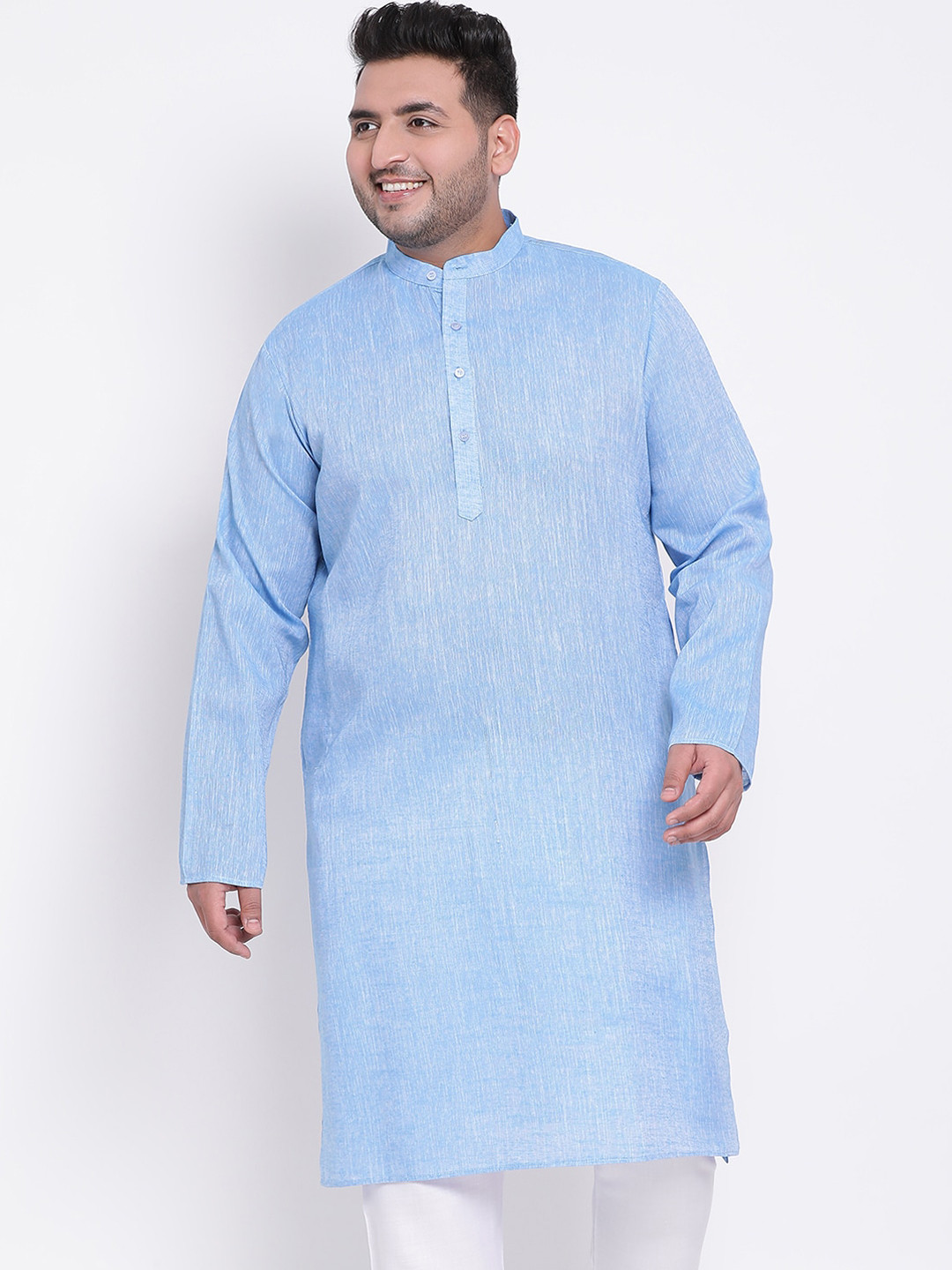 

hangup trend Men Blue & White Linen Kurta with Pyjamas