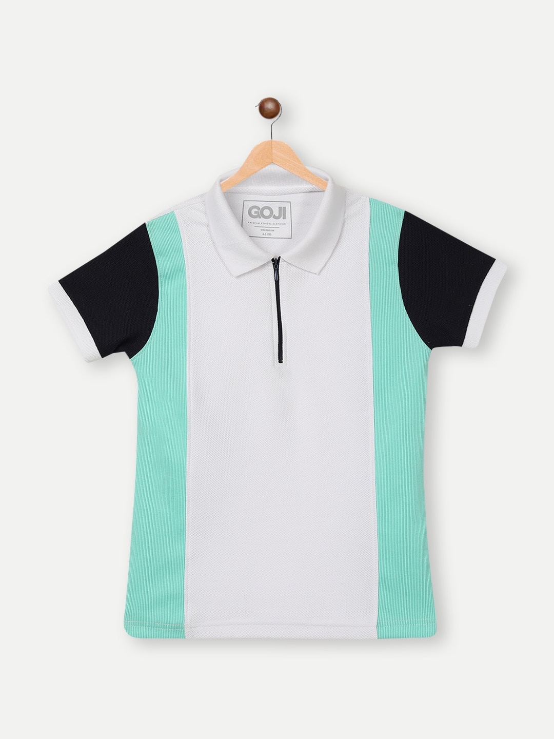 

GOJI Boys Sea Green & White Colourblocked Polo Collar T-shirt