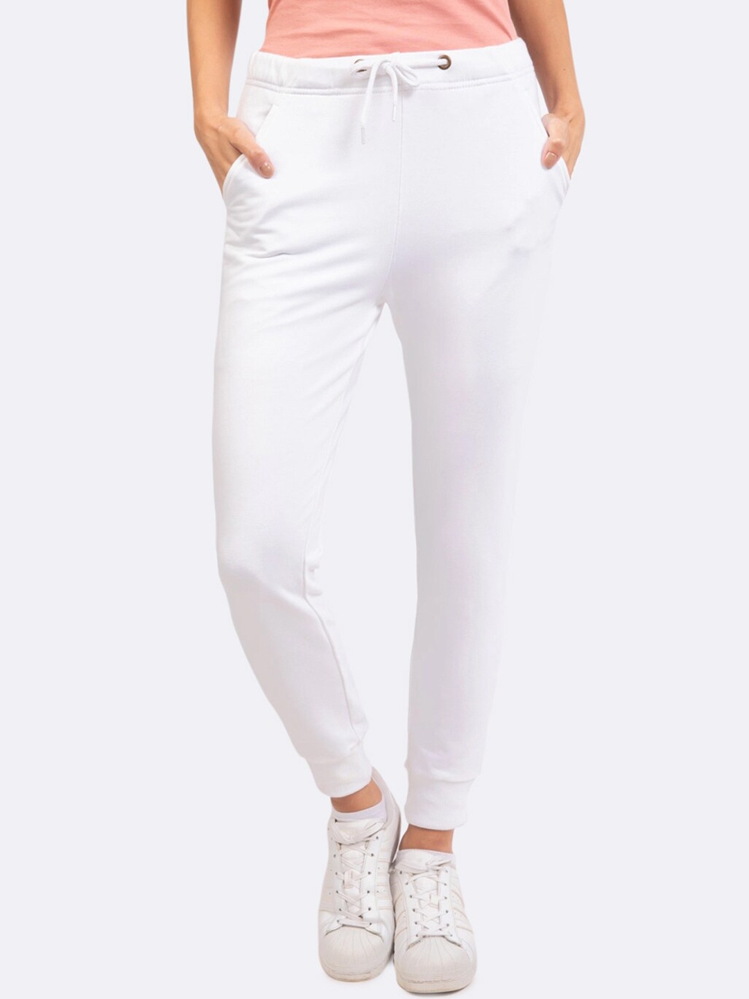 

Bewakoof Women White Solid Pure Cotton Joggers