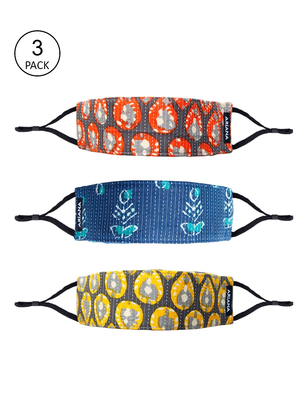 

Ariana Unisex Pack Of 3 Printed 7-Ply 5 Layer SSMMS Filter Reusable Pure Cotton Cloth Masks, Orange