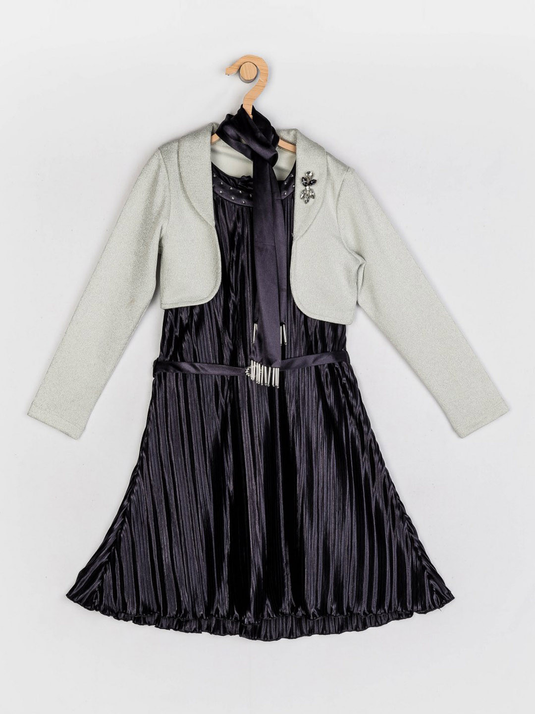 

Peppermint Girls Blue & Grey Fit & Flare Satin Dress with Jacket
