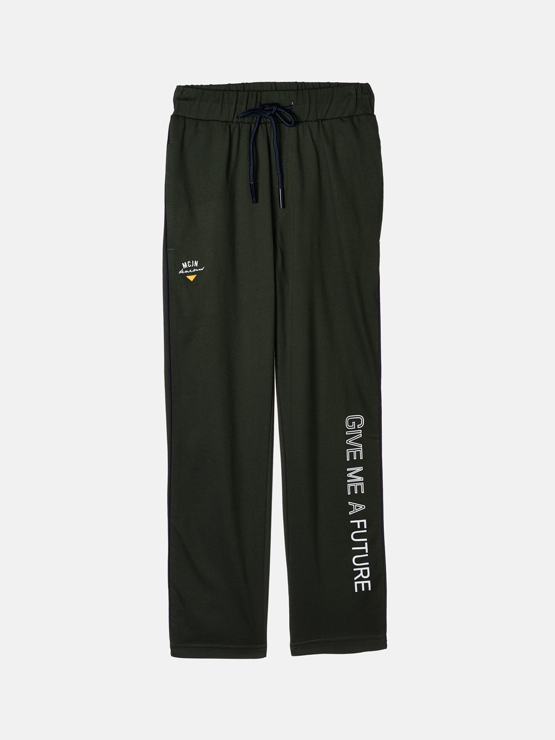 

Monte Carlo Boys Olive Green Solid Cotton Blend Track Pants