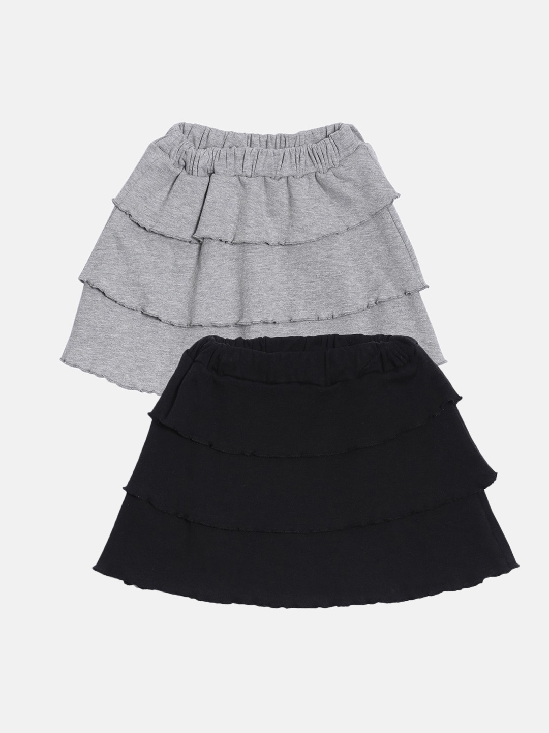 

Kryptic Girls Pack Of 2 Solid Pure Cotton Tiered Knee-Length Skirt, Black