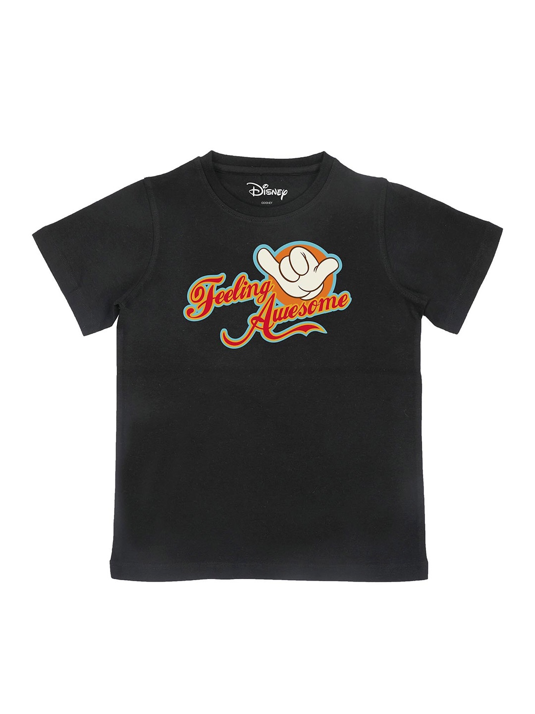 

Disney by Wear Your Mind Boys Black Typography Printed Pure Cotton T-shirt