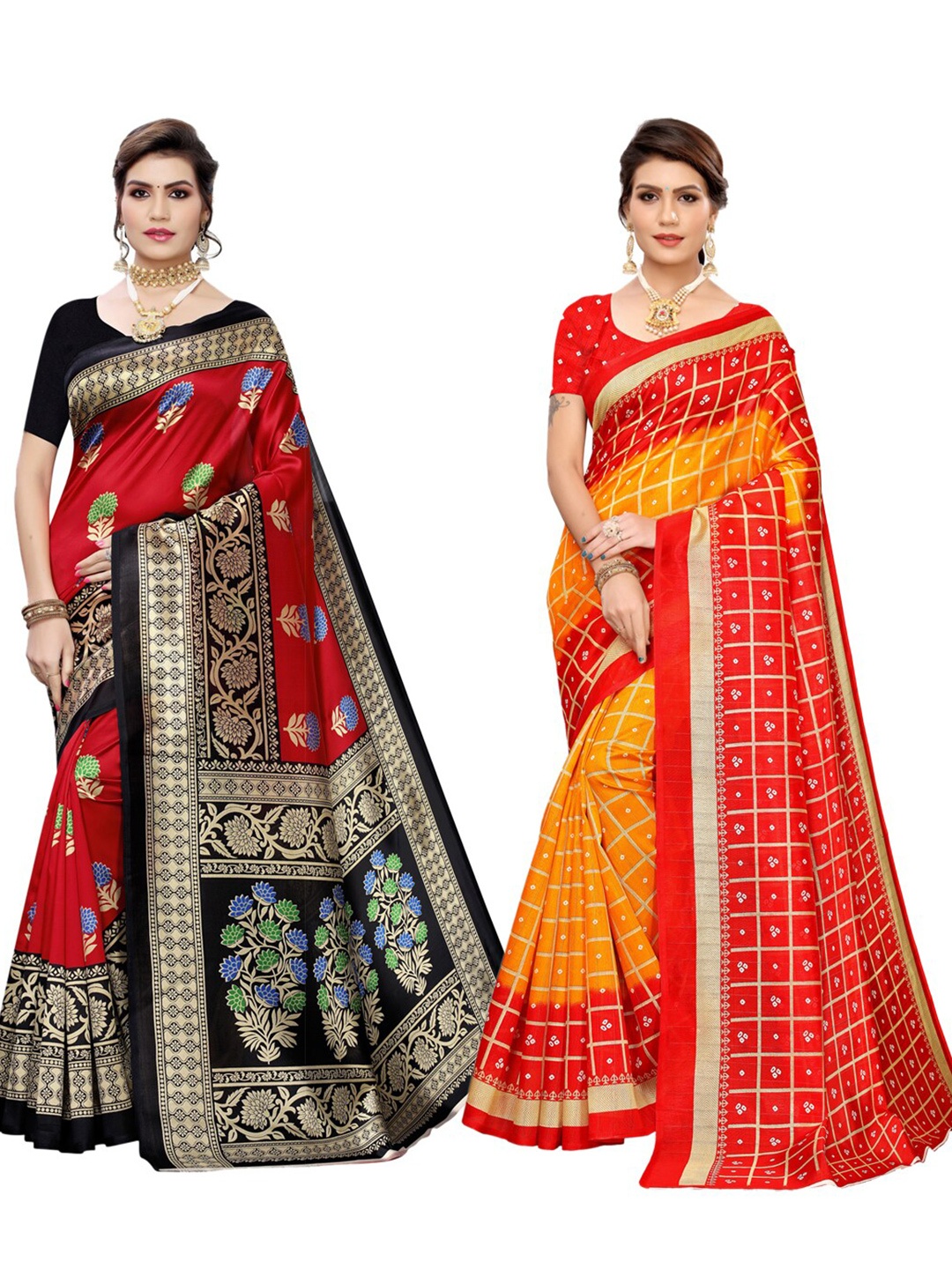 

KALINI Pack of 2 Red & Yellow Saree