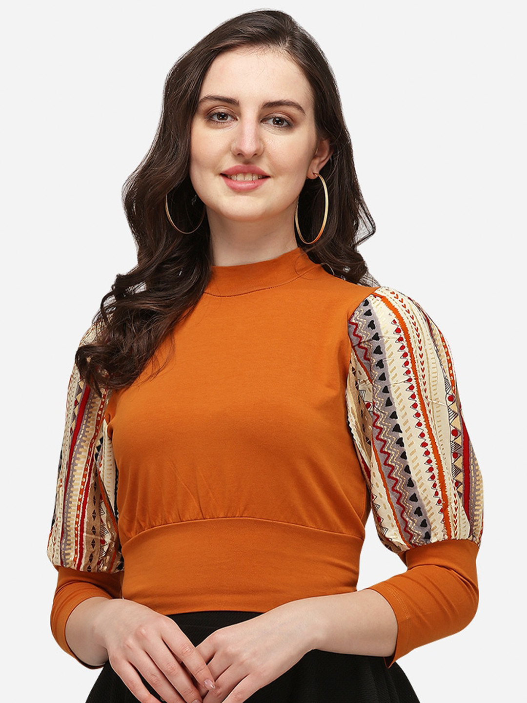 

OM SAI LATEST CREATION Mustard Puff Sleeve Regular Top
