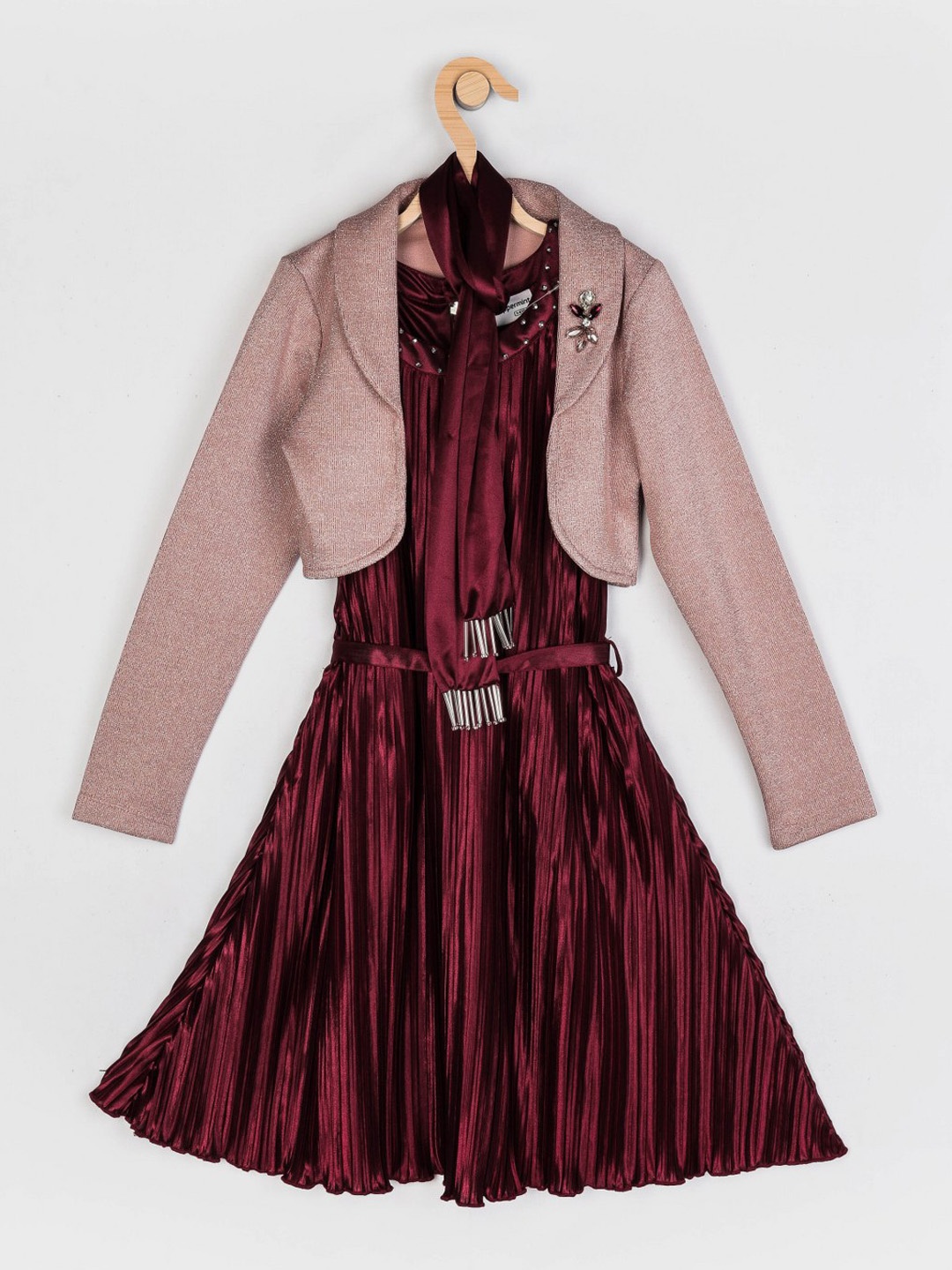 

Peppermint Maroon & Beige Satin Dress