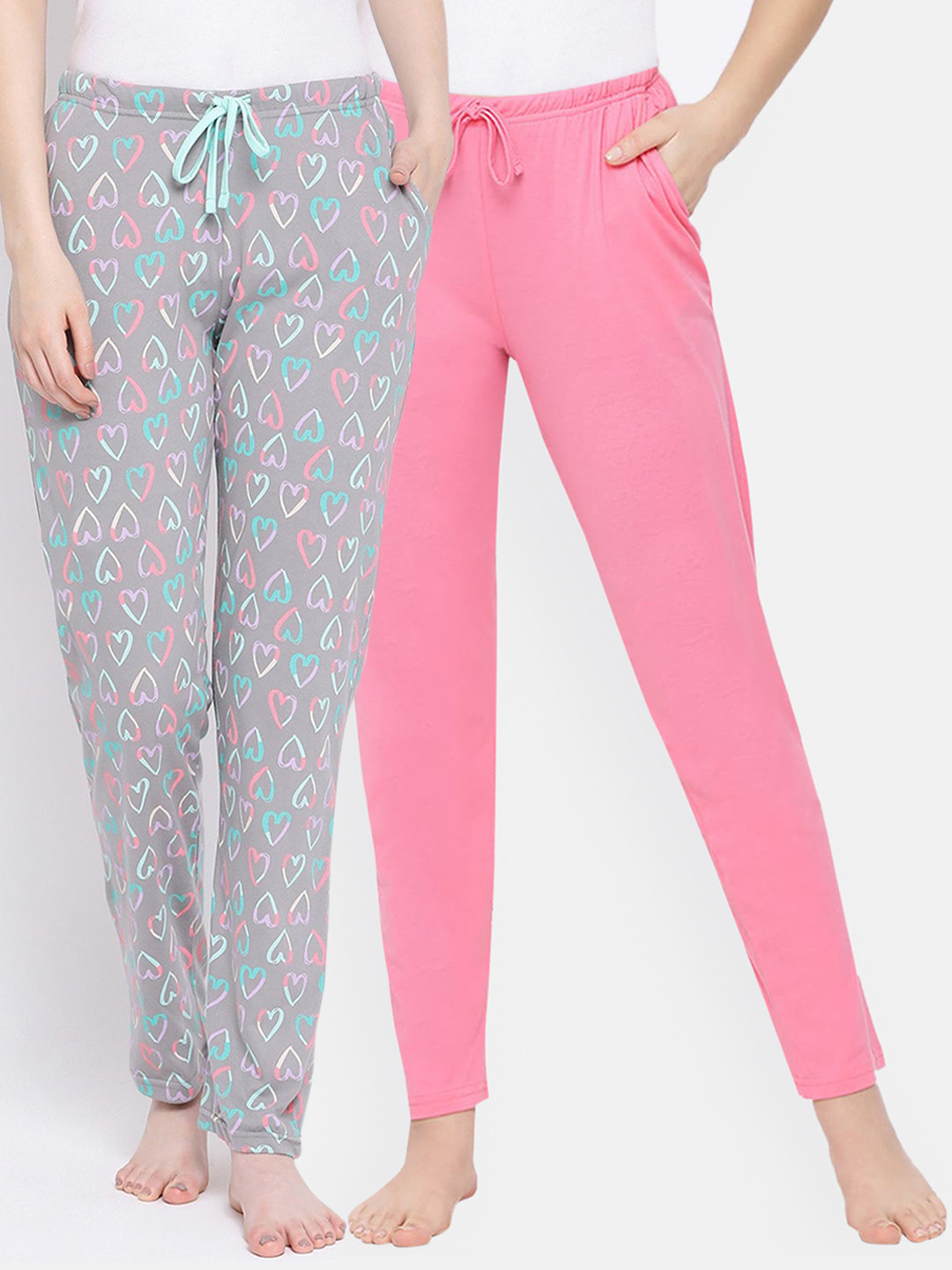 

Kanvin Women Pack Of 2 Pure Cotton Lounge Pants, Pink
