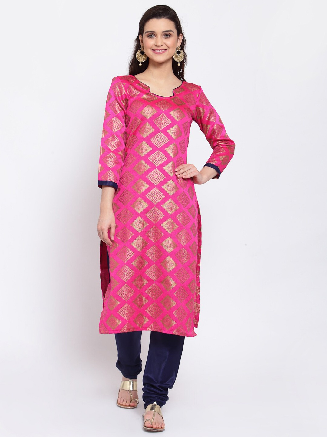 

Me Lady Fashion Pink & Navy Blue Unstitched Dress Material