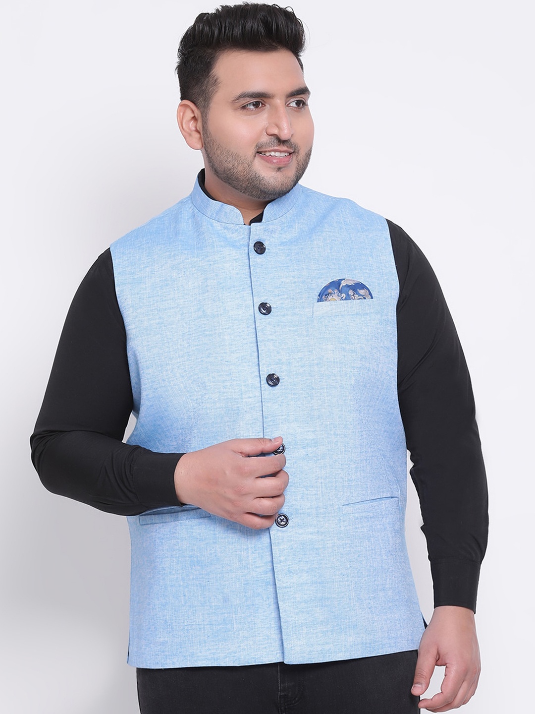 

hangup plus Men Blue Solid Woven Nehru Jacket