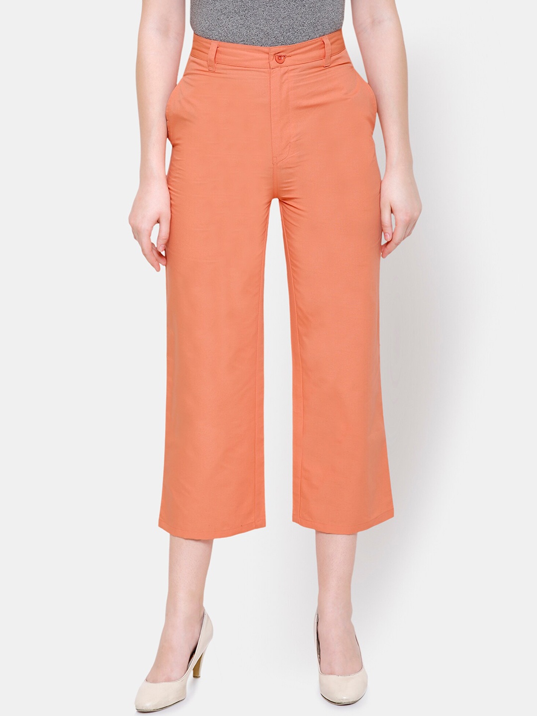 

Yaadleen Women Coral Orange Cotton Straight Fit 3/4th Culottes